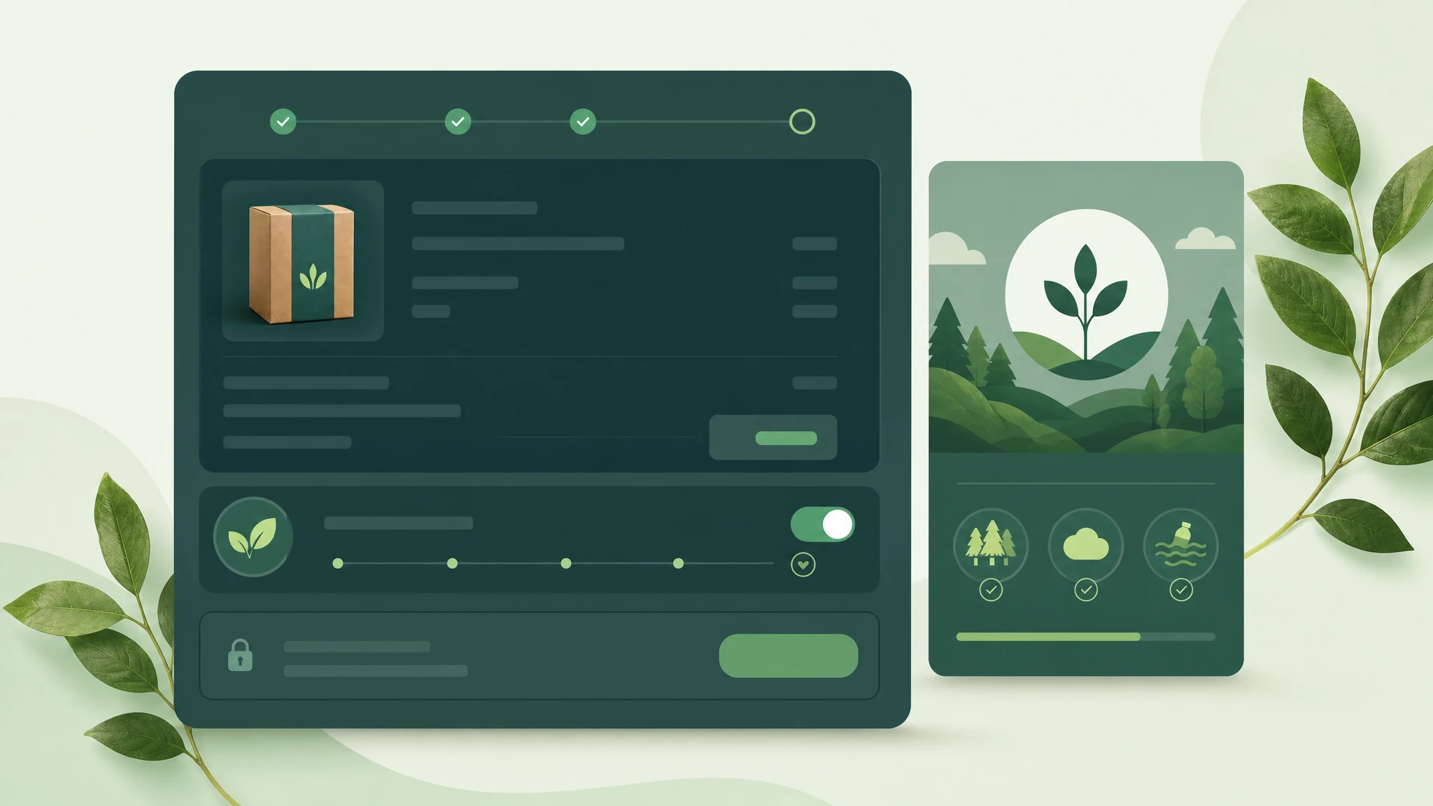 Wide illustration of an optional customer impact contribution toggle at checkout with verified project preview.