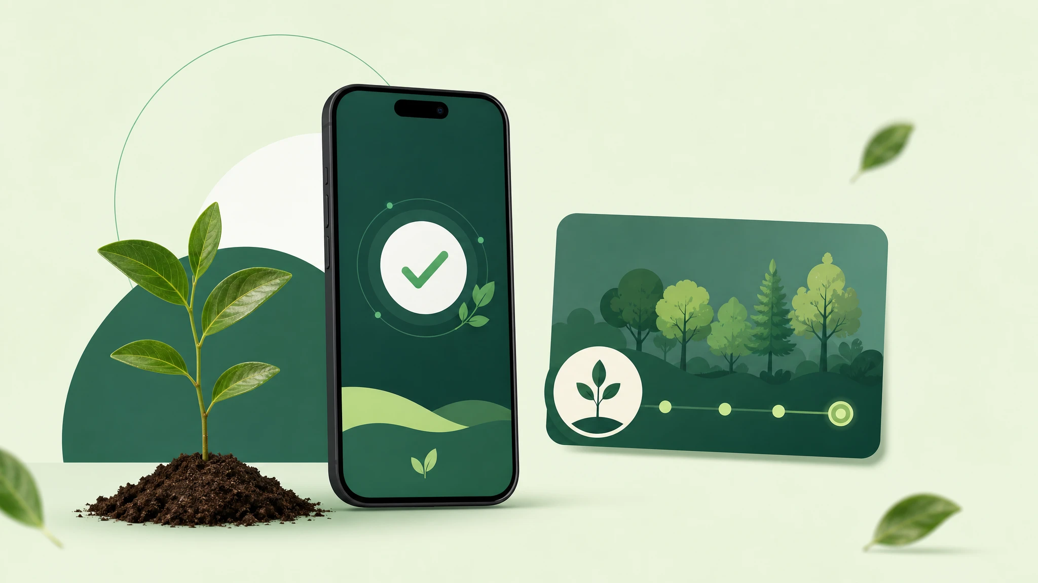Wide illustration of a successful payment confirmation funding verified tree planting impact.