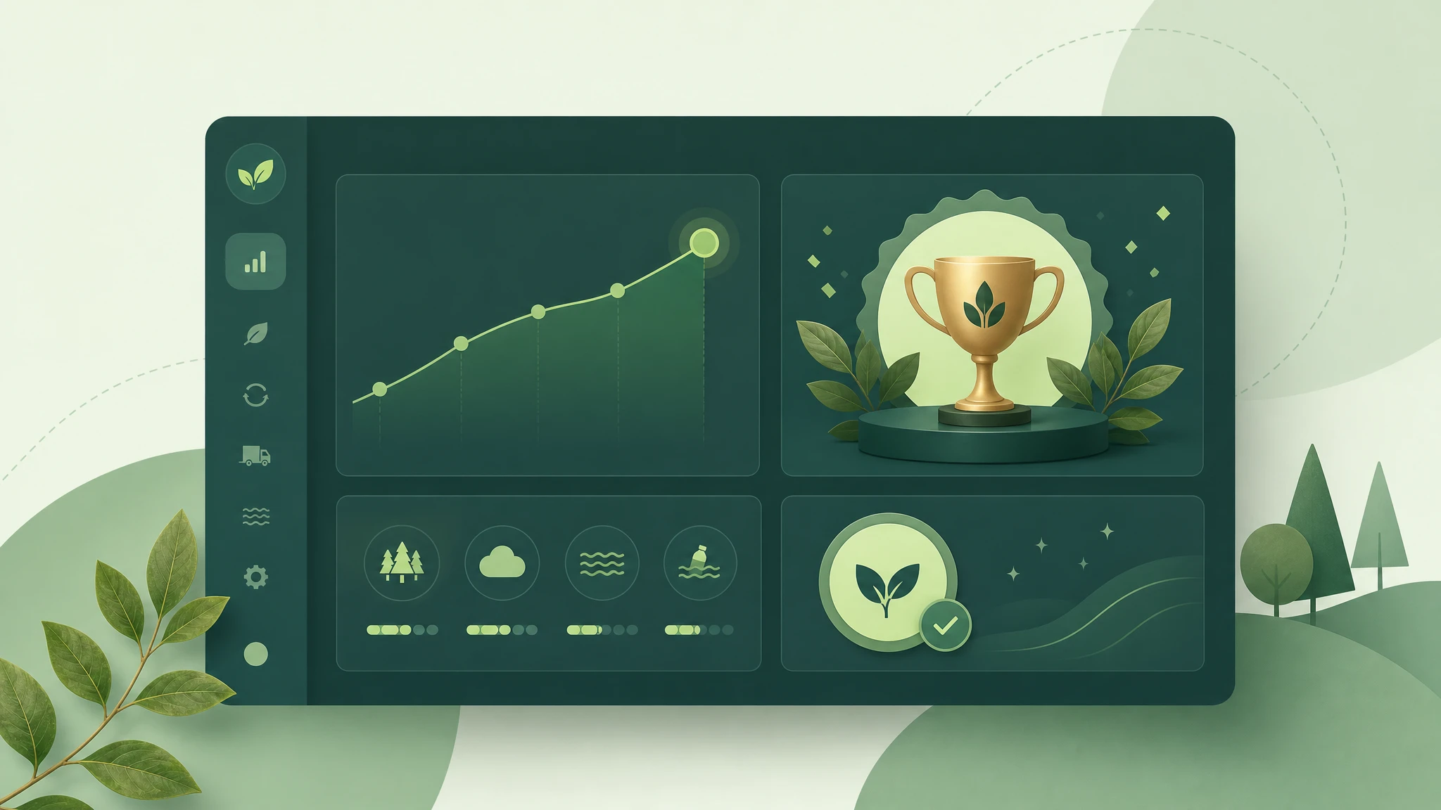 Wide illustration of a merchant reaching a payment volume milestone and unlocking verified impact.