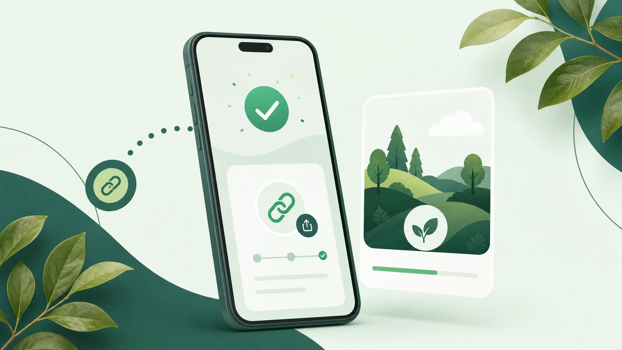 Wide illustration of a completed payment link checkout funding a verified impact project.