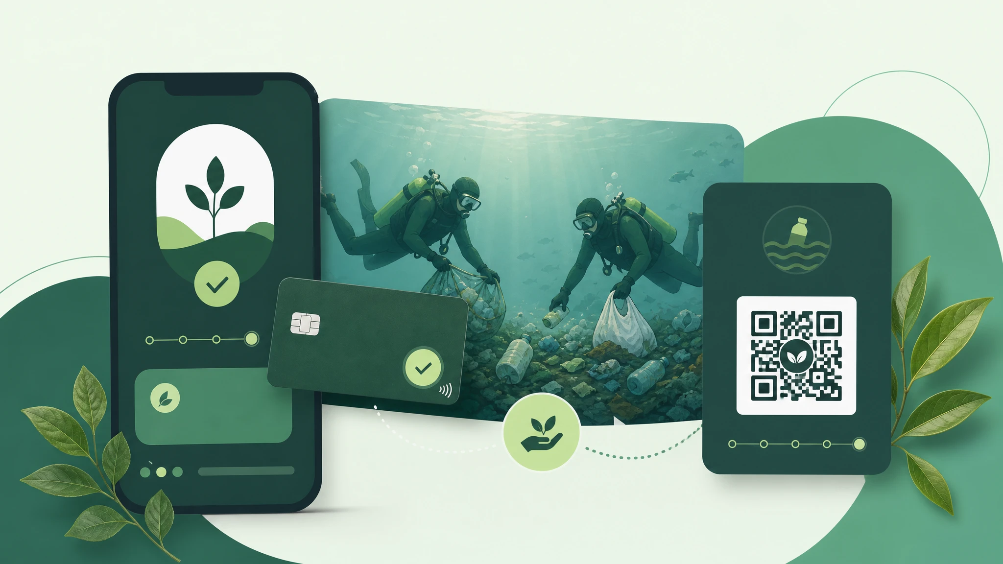 Wide illustration of a Plastic Free July payment campaign funding verified plastic recovery.