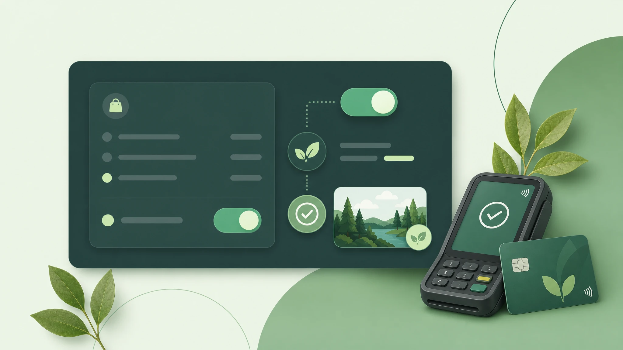 Wide illustration of a checkout round-up toggle funding verified impact on a payment total.