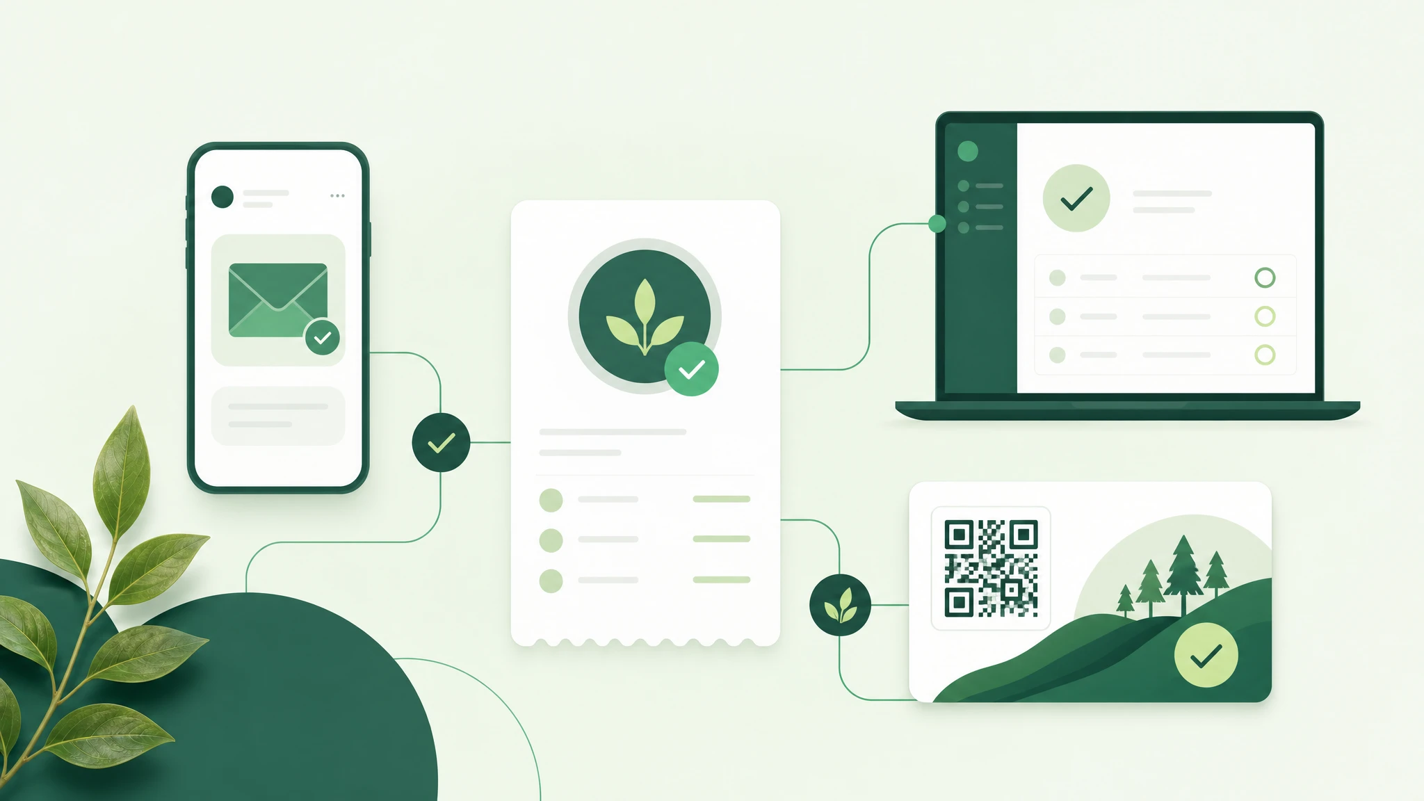 Receipt, email confirmation, invoice paid screen and QR code proof showing the project funded by a payment.
