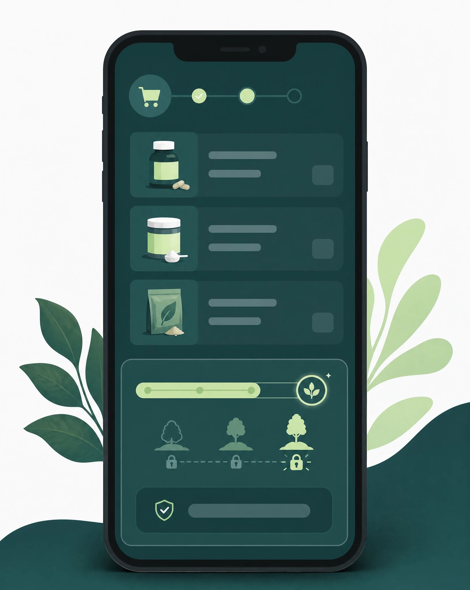 Illustration of an ecommerce cart screen with a spend threshold indicator and extra verified impact.