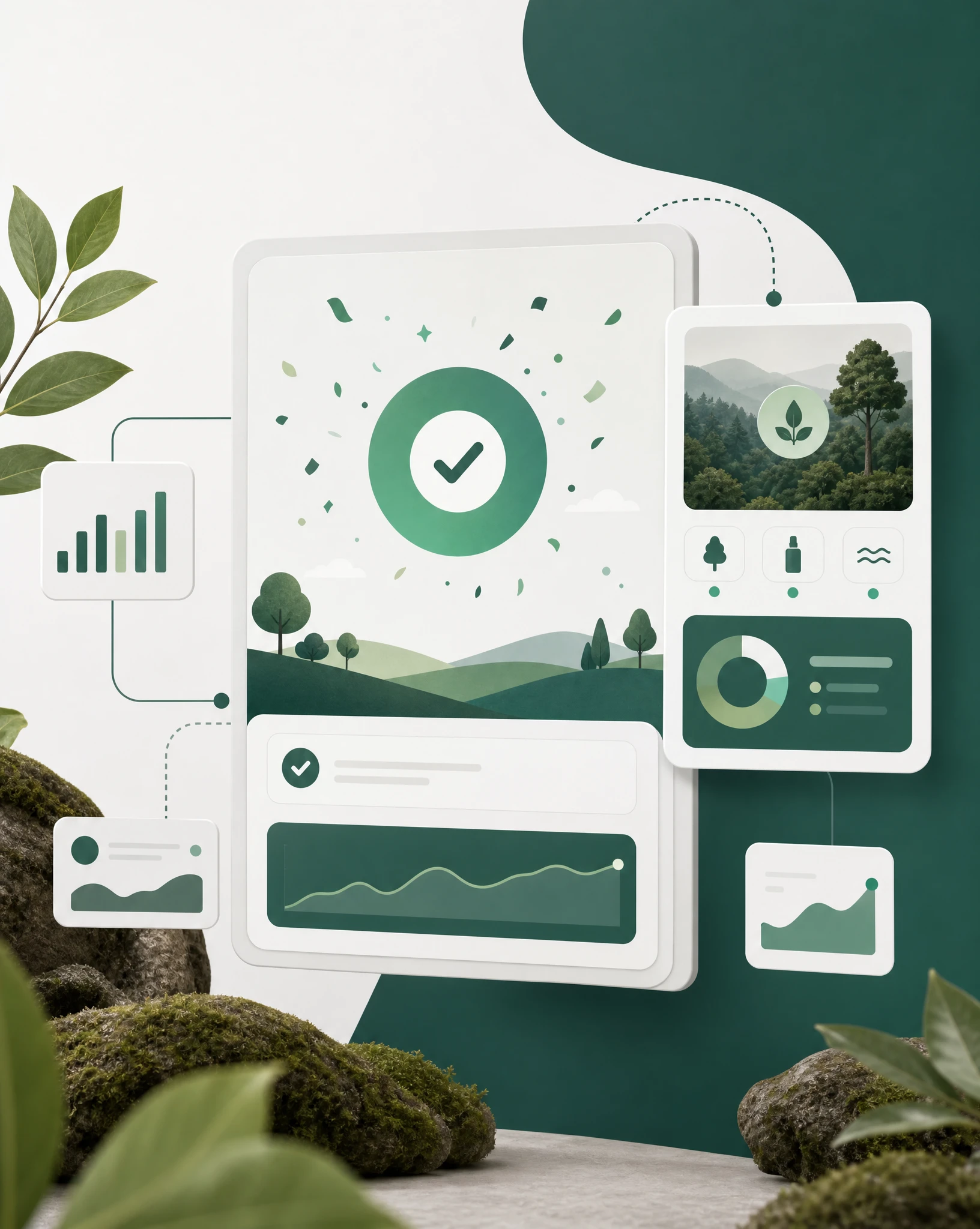 SaaS product activation success screen showing a first meaningful outcome with a verified impact widget beside it.