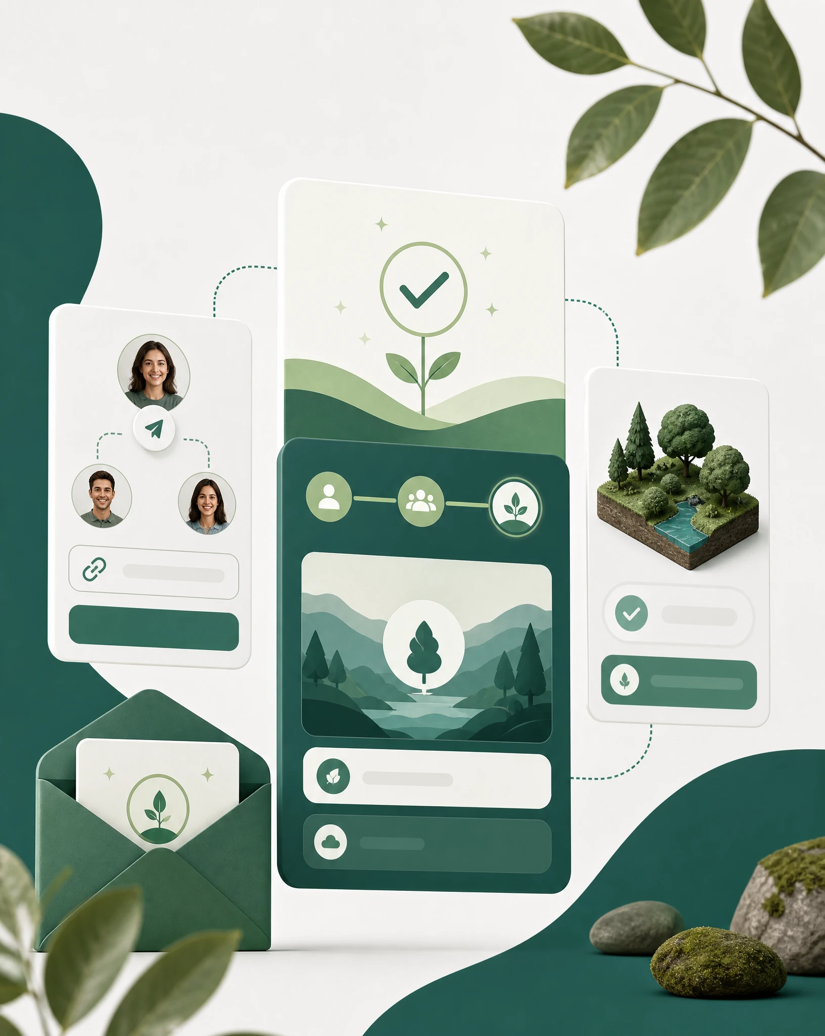 SaaS referral invite flow with connected users and verified impact funded as a referral reward.