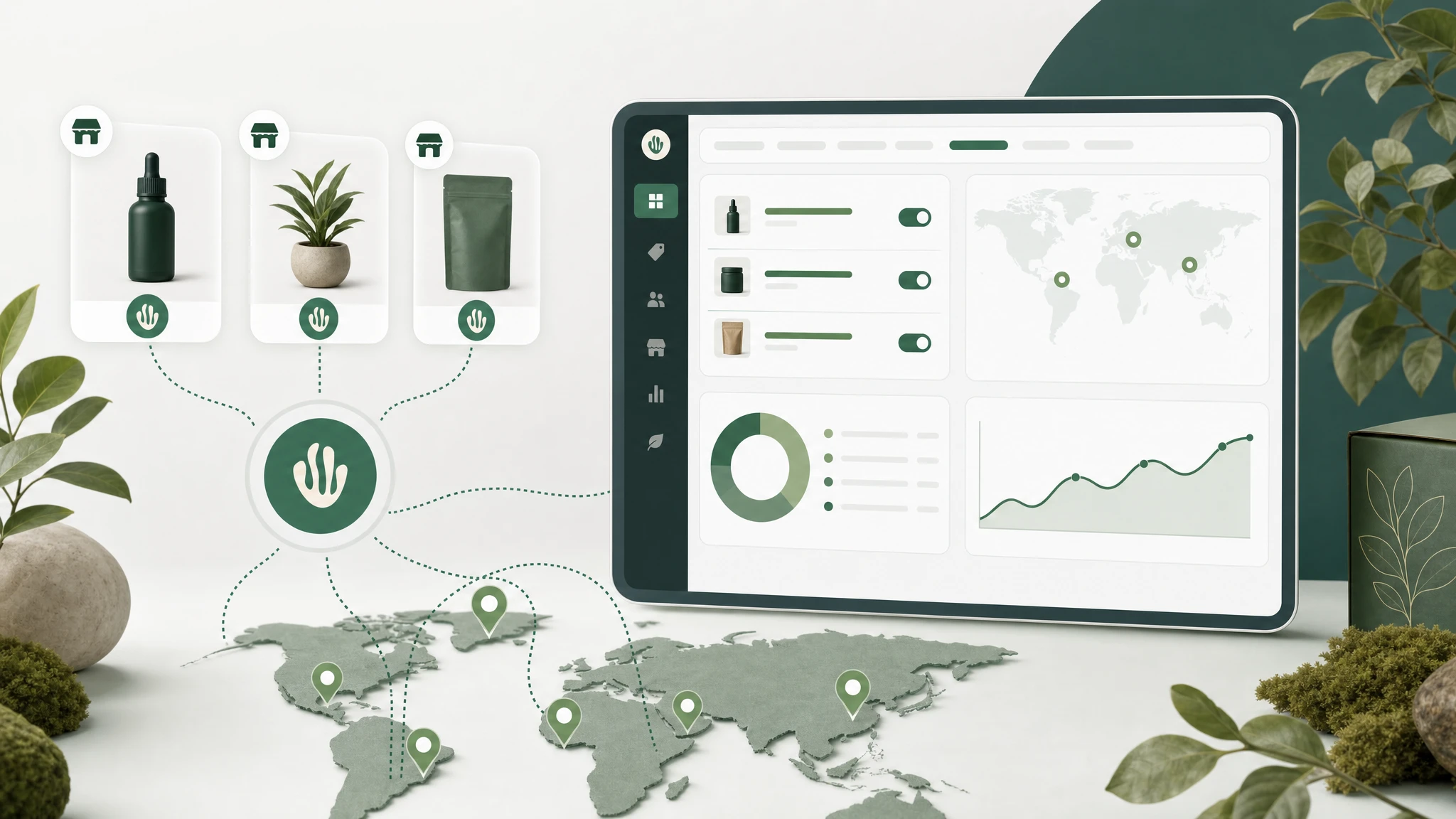 SaaS marketplace or partner dashboard showing platform actions connected to verified impact.