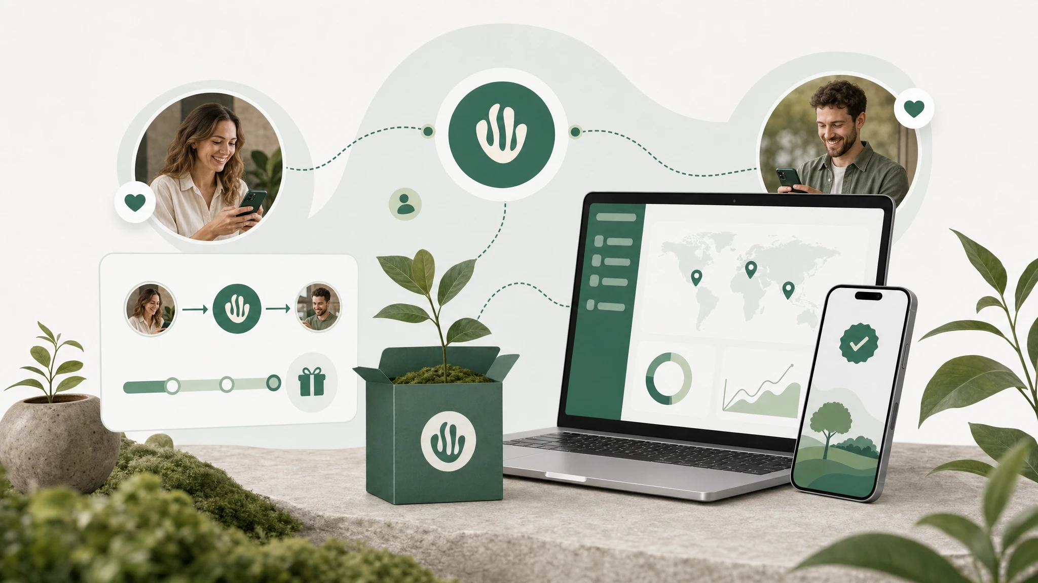 SaaS referral invite flow with connected users and verified impact as a referral reward.