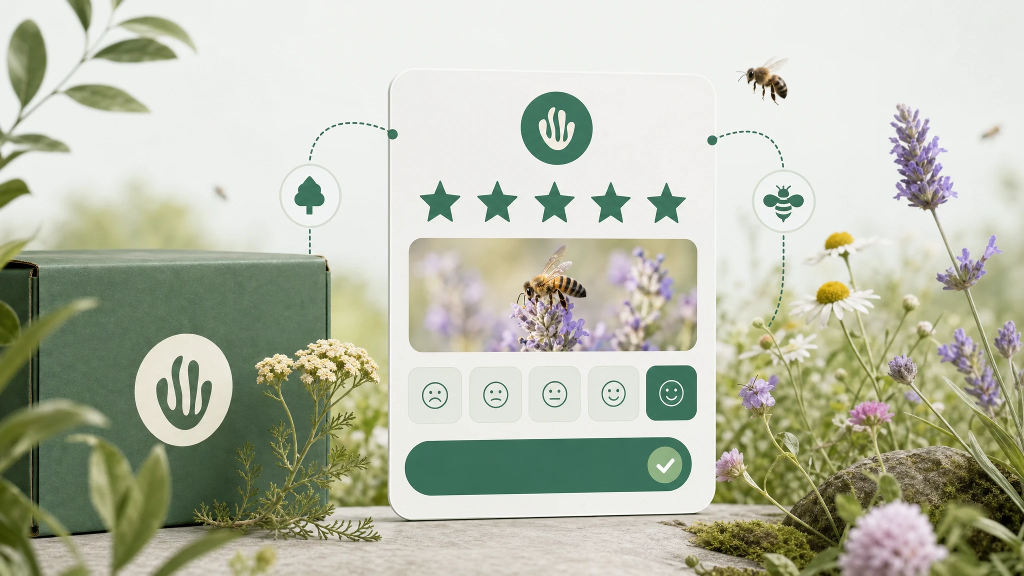 SaaS review thank-you screen with feedback submitted and pollinator protection impact.