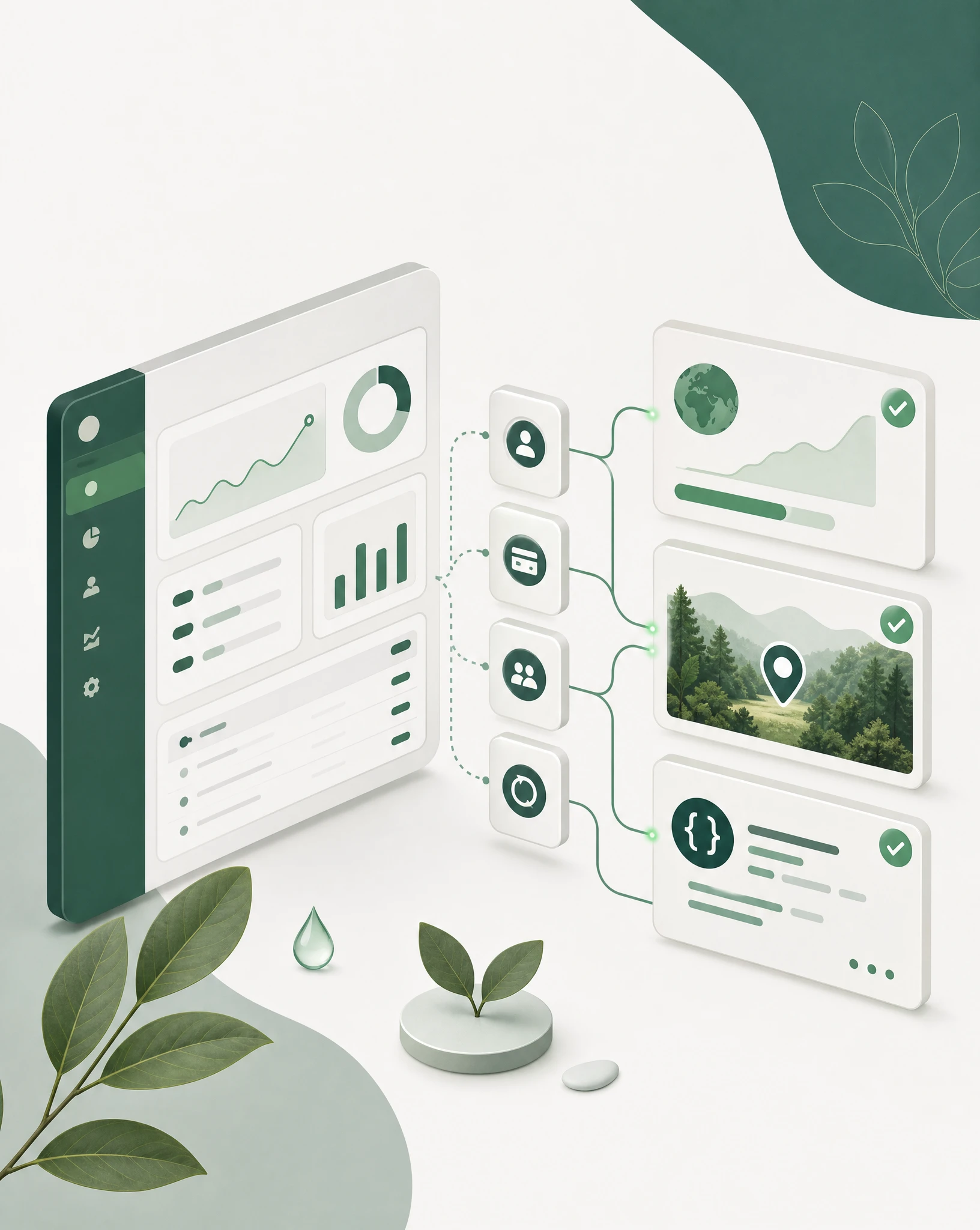 Modern SaaS dashboard showing product events like signup, subscription, referral and renewal flowing into verified impact cards.